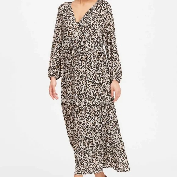 Banana Republic | Dresses | Banana Republic Leopard Print Tiered Resort  Work Boho Maxi Dress Xs Petite | Poshmark